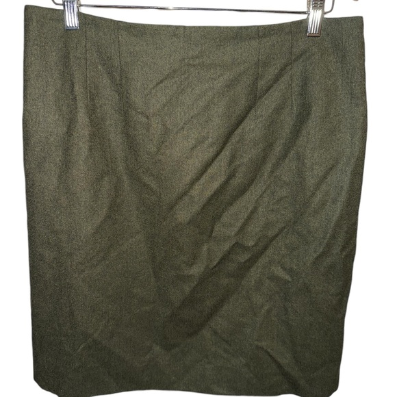 Lands End 100% wool olive green skirt midi length fully lined women’s size 16 - Picture 1 of 10